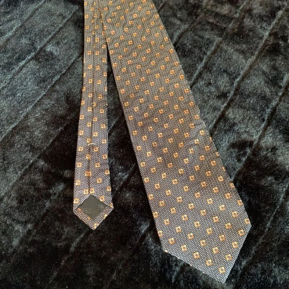 Ferrell Reed Made by Hand Silk Tie in Black, Gold & Blue